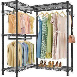 Garment Rack L Shaped Clothes Rack for Corner, Freestanding Portable Wardrobe